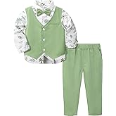 A&J DESIGN 4pcs Baby & Toddler Boy Print Suit Set for 12 Months - 5T, Shirt & Pants & Vest & Bow Tie