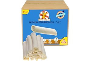 Brazilian Pet Premium Extra Thick Retriever Rolls 7-8 Inches (20 Pack), 100% Natural, Single Sheet Rawhide