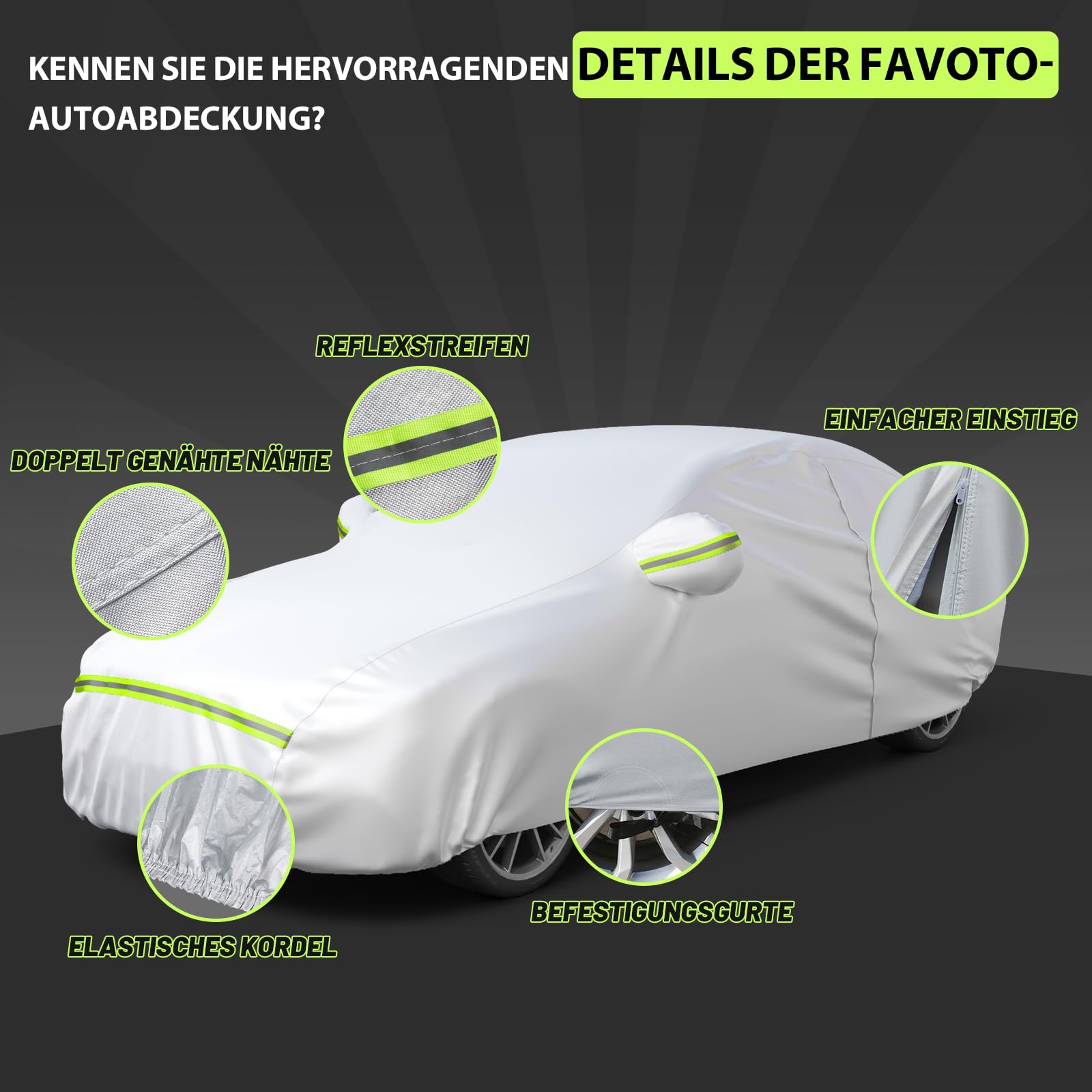 Favoto Autoabdeckung Vollgarage Abdeckplane Auto Garage Staubdicht Wasserdicht Autohülle Autoplane Winter & Sommer für 450-495 cm Sänfte Limousine Silber 2.95kg 5
