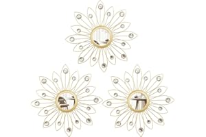 sxnzequnze 13.3 Inch Star Wall Mirror Set of 3 Diamond Crystal Wall Décor Sparkling Accent Mirrors Hanging for Living Room Bedroom Bathroom-Gold