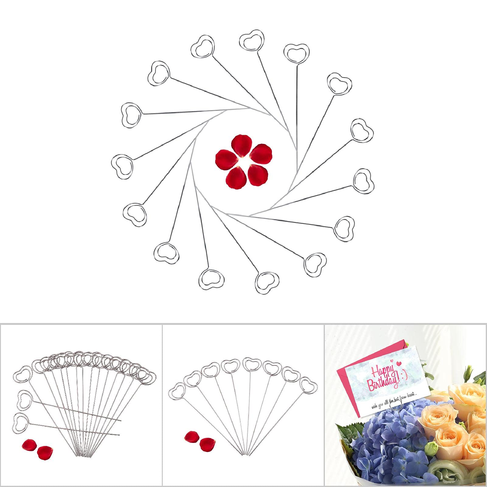 Raguso 50 x Silver DIY Craft Metal Round Wires Photo Card Picture Memo Paper Note Display Clip Holders Table Number Holder Place Card Paper Menu Stand(Love Section)