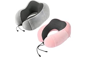 urnexttour Neck Pillow Airplane-2 Pack Memory Foam Travel Pillow, Soft & Support Travel Neck Pillow for Travelling, Sleeping Rest, Car, Train and Home Use (Grey&Pink)