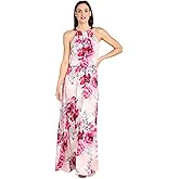 R&M Richards Women's Floral High Halter Neck Chiffon Maxi Dress - Flowy Sleeveless Daytime Wear