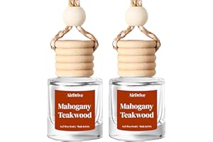 AIRDRIVE Car Air Freshener Mahogany Teakwood 2 Pack – Woody Aroma Diffuser, Long-Lasting Mahogany & Teakwood Hanging Oil Diffuser with Wooden Cap, Non-Toxic Car Air Freshener, Made in USA