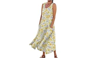 Generic Women Summer Dresses 2024 Casual Button V Neck Pocket Holiday Dress Floral Sundress Midi Dress Boho Beach Dress