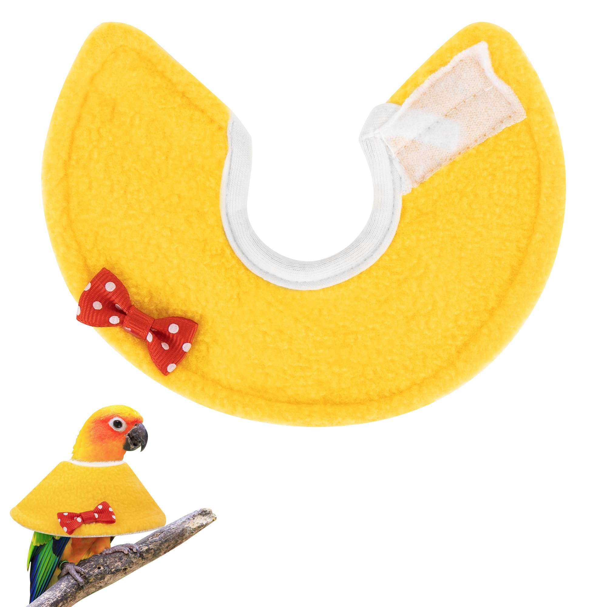 CAIRIAC Adjustable Bird Parrot Tapered Collar, Anti-Bite Recovery Collar (X-Small) (Yellow)