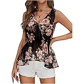 SweatyRocks Women's Sleeveless Floral Print Tank Tops Blouses Work Casual V Neck Shirts Tops