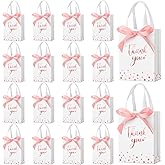 Kolldenn 36 Pack Small Thank You Gift Bags with Handles 5.9 x 4.3 x 2.4 Inches Christmas Party Favor Bags with Bow Ribbon Candy Goodie Gift Bag Bulk for Xmas Wedding Birthday Bridal Shower(Rose Gold)