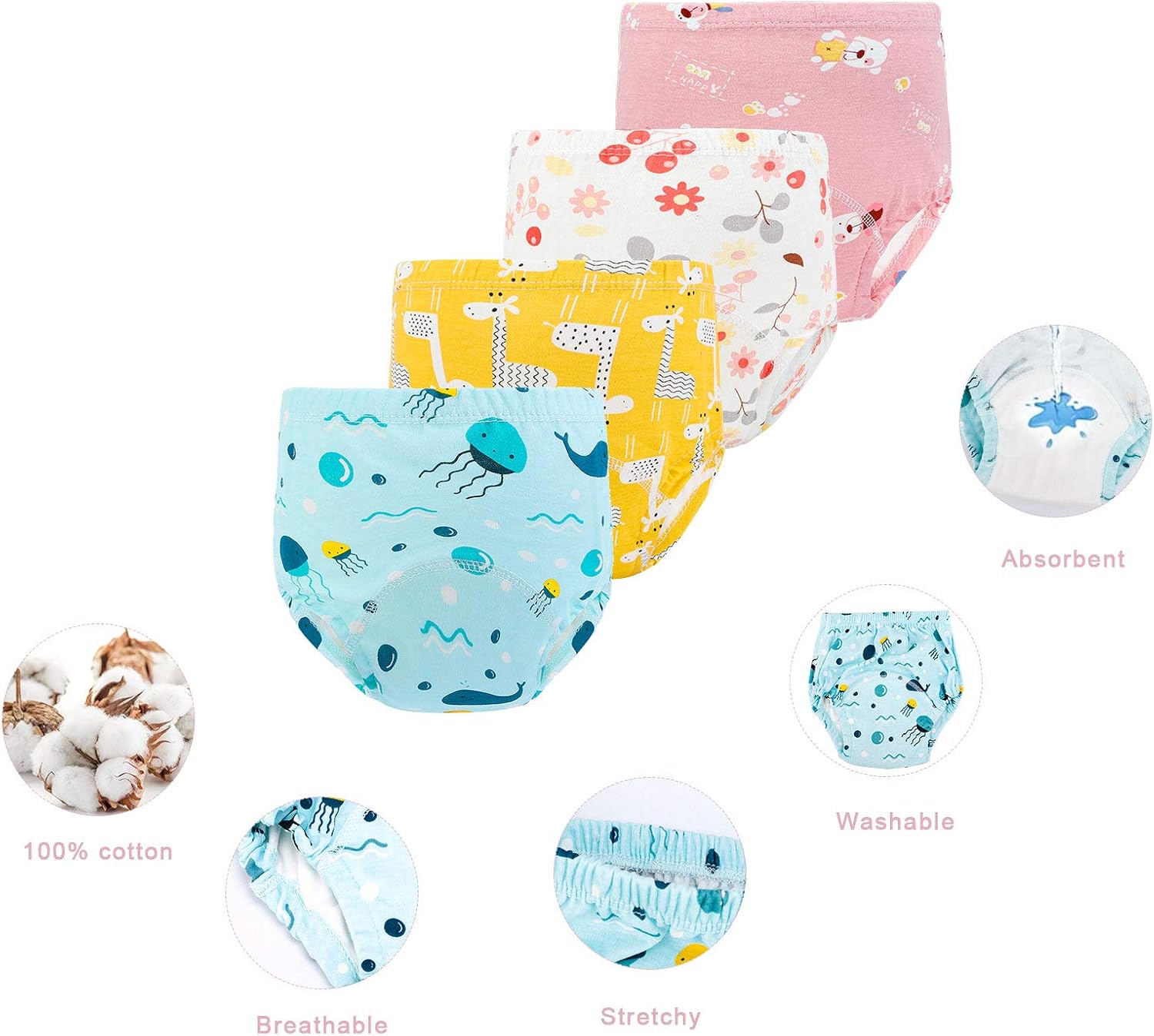 Auranso Toddler Potty Training Pants, 4 Pack Cotton Toilet Pee Training Underwear for Baby Boys and Girls 12M-4T: Clothing