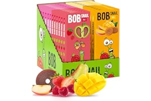 BOB SNAIL Healthy Fruit Snacks for Kids and Adults – 60 Fruit Roll Up with Mango,Pear, Strawberry, Raspberries–Vegan Low-Carb Variety Pack Leather Strips for Kids–Sugar Free Jerky Bars