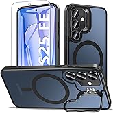 Cum2giff Magnetic for Samsung Galaxy S25 FE Case with Screen Protector, Compatible with Magsafe, Shockproof Military Grade Drop Protection, Translucent Matte Back Phone Cover for S25 FE 6.7", Black