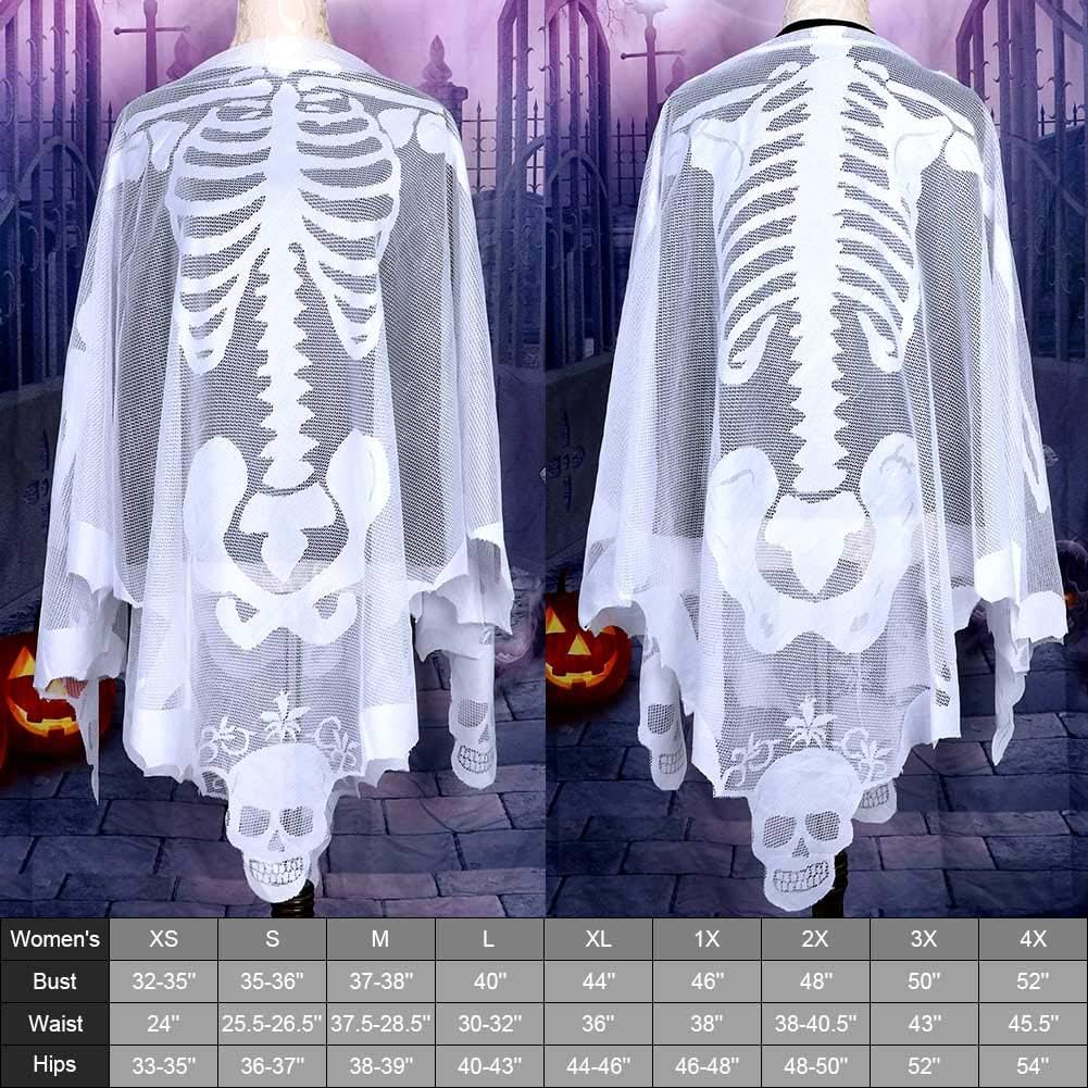 OurWarm Halloween Poncho White Lace Skeleton Poncho for Women, Day of The Dead Costume 60 x 60 Inch: Clothing