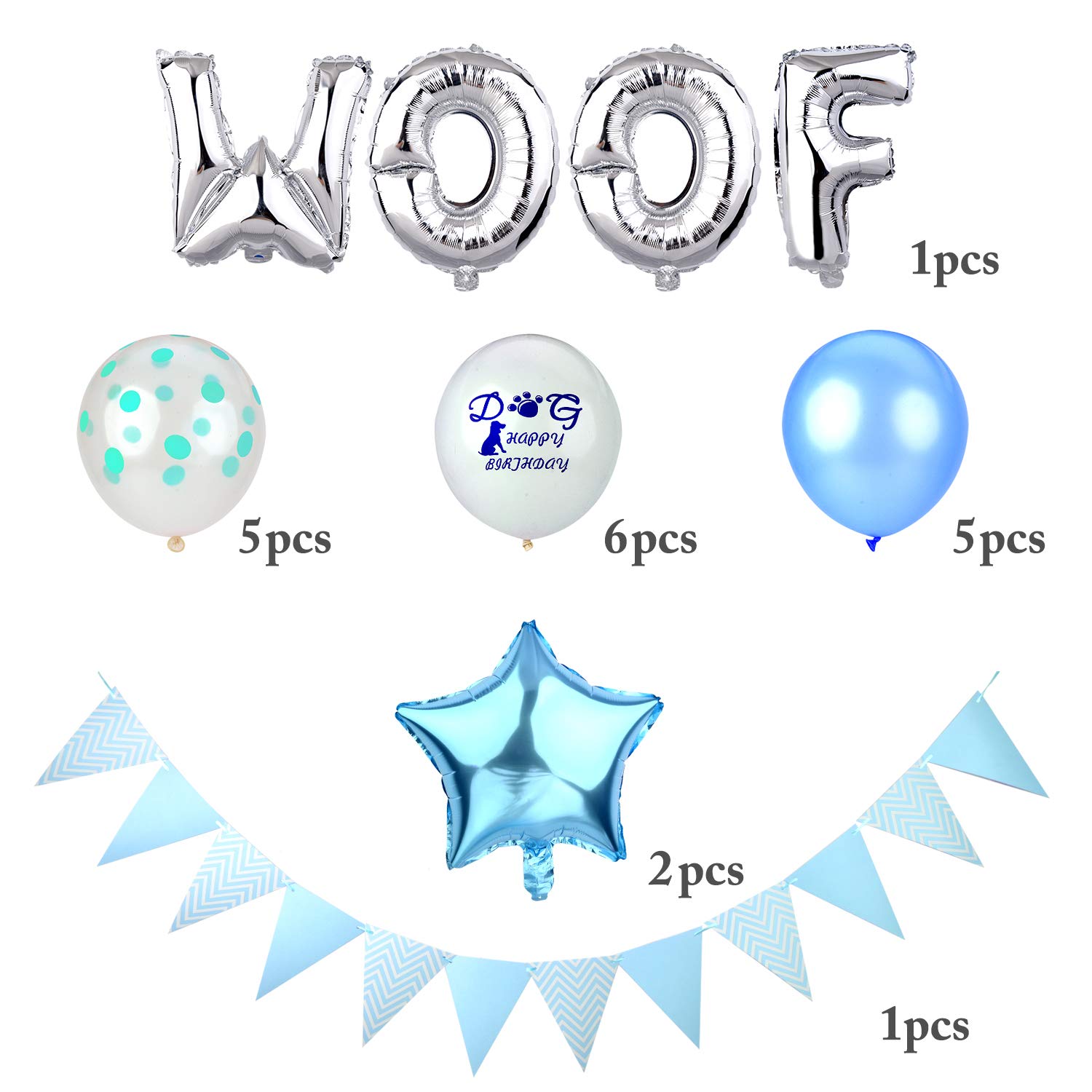 Legendog 24Pcs Dog Cat Birthday Party Supplies, Dog Boy Birthday Party Decorations, Dog Cat Birthday Party WOOF Letters Balloons, Happy Pet Birthday Party Kit (Blue)