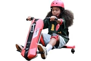 SAVEJOY Electric Go Kart for Kids Ages 6-12 - 12V Drifting Go Cart Shift - 360° Spin, Twist Grip, Stepless Speed, Max 5 MPH, 3 Adjustable Seat, Music, Drift Kart for Riders up to 132 lbs, Red
