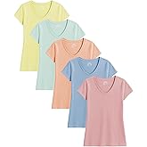 Sexy Basics Womens' Cotton Stretch V Neck Color T Shirts | Casual & Active Basic Short Sleeve Tops | Multi Packs