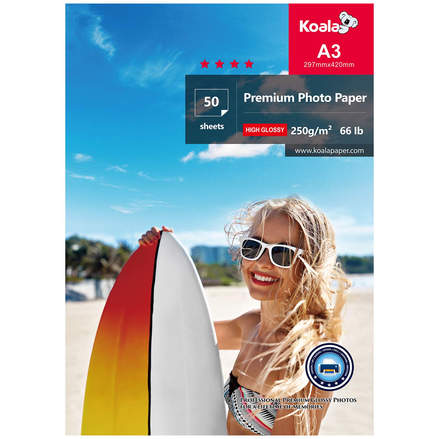 KOALA Glossy Photo Paper A3 Size 297x420mm 250gsm 50 Sheets with Premium High Glossy Advanced Resin Coated for Canon Hp Epson Inkjet Printer