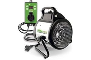 BIO GREEN BioGreen Electric Greenhouse Heater & Fan with Digital Thermostat PALMA | 1500 Watts, 5100 BTU/hr | 5800 ft³/h Air Circulation -58 to 210.2°F | Stainless Steel | Spraywater Proof