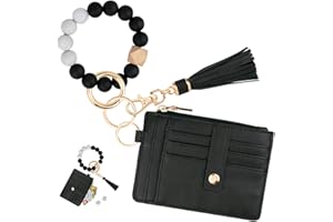 KNGITRYI Wallet Keychain Wristlet for Women,Slim RFID Credit Card Holder Purse Tassel Keychain Bangle Key Ring for Men Women