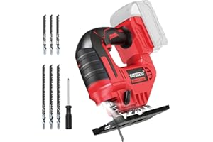 JigSaw Compatible with Milwaukee 18V Battery, NATBEESY Cordless jig saw tool, LED Work Light, 45° Beveled Cuts, Variable Speed 2900RPM, 3 Orbital Action, 6 Blades for Curve Cutting (NOT Battery)