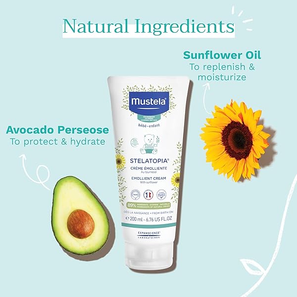 MUSTELA STELATOPIA ECZEMA-PRONE SKIN EMOLLIENT BABY CREAM – MOISTURIZING BODY LOTION WITH NATURAL AVOCADO & SUNFLOWER OIL – FRAGRANCE-FREE – 6.76 FL. OZ.
