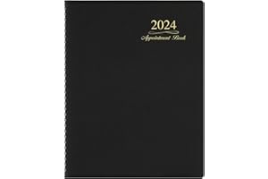 POLUMA Weekly Appointment Book 2024 - Appointment Book 2024, Jan 2024 - Dec 2024, Daily/Hourly Planner with Tabs, 15 Minutes, 8.26" x 10.7", Wirebound - Black