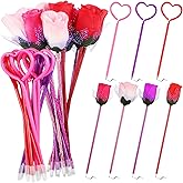 24 Pcs Valentine's Day Rose Flower Pen Heart Flower Rose Pen Bulk Galentine Black Ink Ballpoint Pens Valentines Mothers Day Wedding Birthday Party Favors for Women Coworkers Wife Office