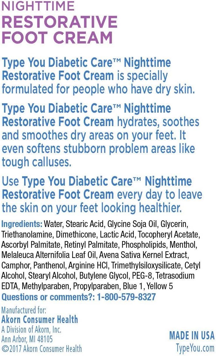 Type You Diabetic Care Foot Cream, Callus Remover & Foot Care for Dry & Cracked', Safe for Diabetics, 4 Oz: Health & Personal Care
