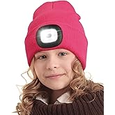 MELASA Unisex Kids LED Beanie, USB Rechargeable Hands Free Headlamp Hat, Night Flashlight Hat, Gifts for Kids Boys Black