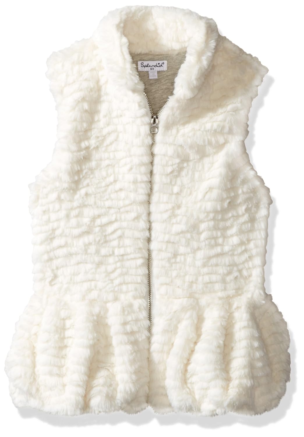 Splendid Little Girls' Faux Fur Vest with Peplum, Off White, 6X Amazon