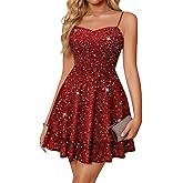 Meetjen Women's Short Prom Dresses 2026 Sparkly Cocktail Party Spaghetti Straps Layered Sequin Teens Graduation Dress