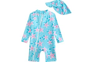 WYTbaby Baby Girl Rash Guard Swimsuit Set Long Sleeve One Piece Sun Suit for Sun Protection with Sun Hat Infant Toddler