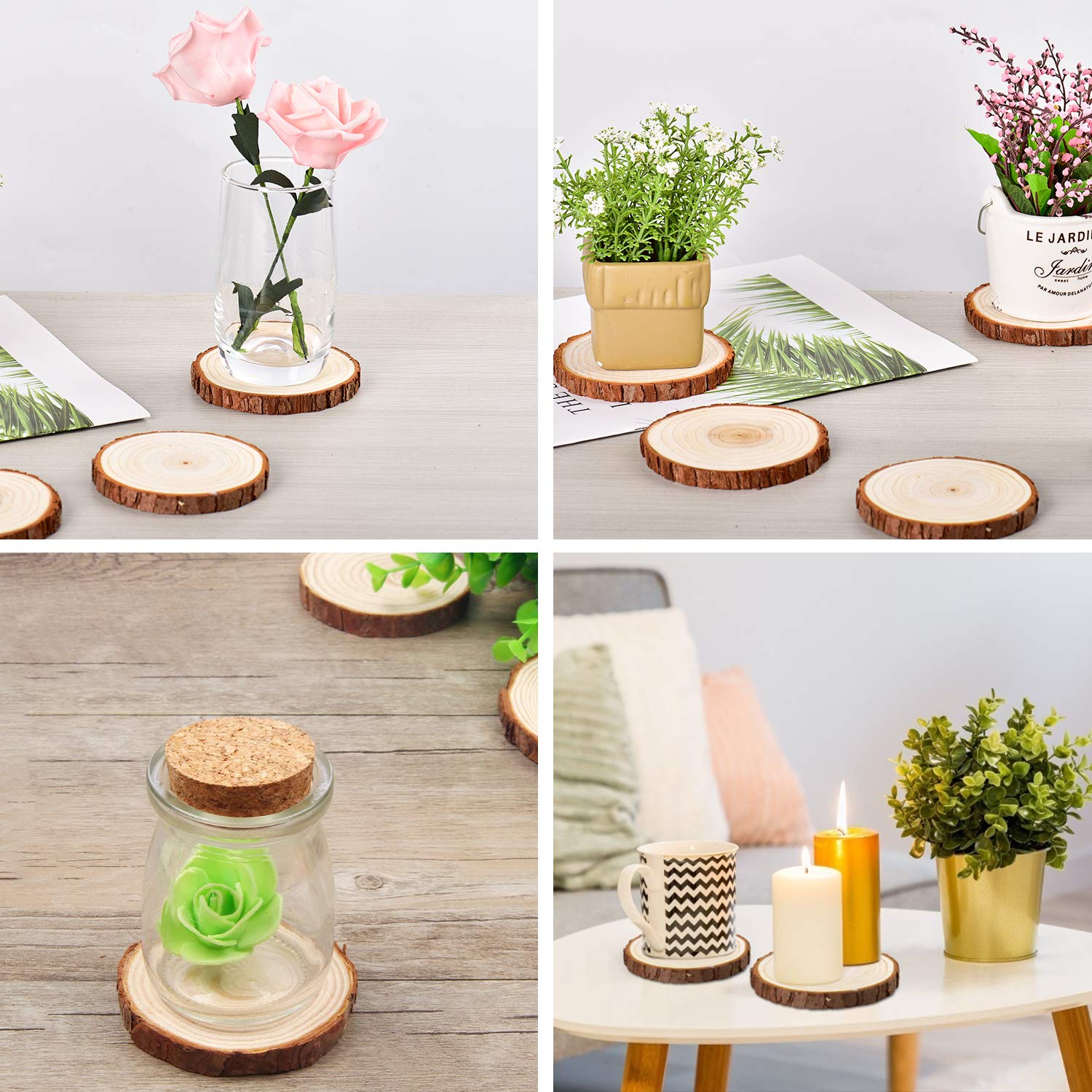 Unfinished Natural Wood Slices with Bark - 20 Pcs 3.5-4 inch Wood Craft kit, DIY Kids Arts and Crafts Coasters Christmas Ornaments Rustic Wedding Decorations