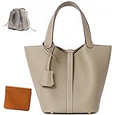 Genuine Leather Lock Design Bucket Bag Vegetable Basket, Fashionable and Versatile Satchel Handbag