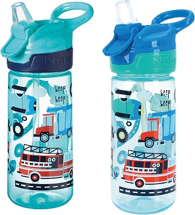 Nuby Super Quench Straw Water Bottle 540ml 19oz Freeflow Pack 2