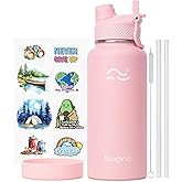 Swigina [2-IN-1 LID] Insulated Water Bottle with Silicone Boot (36hrs Cold/18hrs Hot) - DIY Stickers, Leakproof, BPA Free, 32 oz