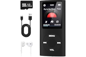 WANBBAOAA MP3 Player with Bluetooth 5.2,Portable Music Player with 32GB Memory Card, Stereo Earphone, Voice Recorder/Video/Photo Viewer/E-Book for Kids,Gift,Blue (Black)