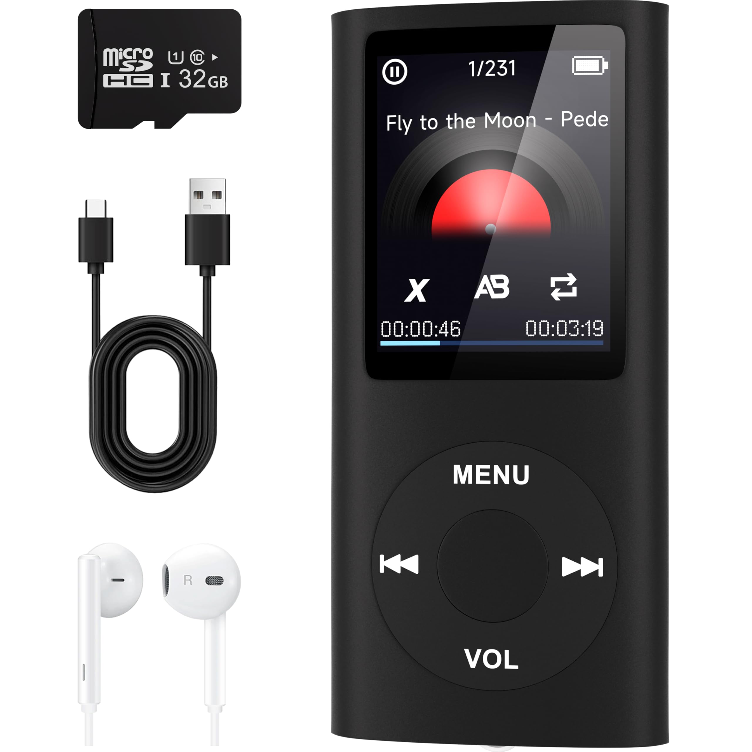 Photo 1 of MP3 Player with Bluetooth 5.2,Portable Music Player with 32GB Memory Card, Stereo Earphone, Voice Recorder/Video/Photo Viewer/E-Book for Kids,Gift,Blue (Black)