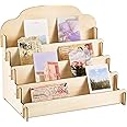 Barydat Large Greeting Card Display Stand Tiered Wooden Display Stand for Postcard Brochure Photos Sticker Holder for Vendors, Counter Retail(15.8 x 10.4 x 14.2 Inch,Beige)