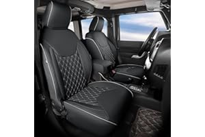 GIANT PANDA Jeep Wrangler 4 Door JK 2013-2017 Full Set Car Seat Covers for Sahara Sport Rubicon Unlimited Willys Wheeler Altitude, Customized Faux Leather - (Black+Gray)