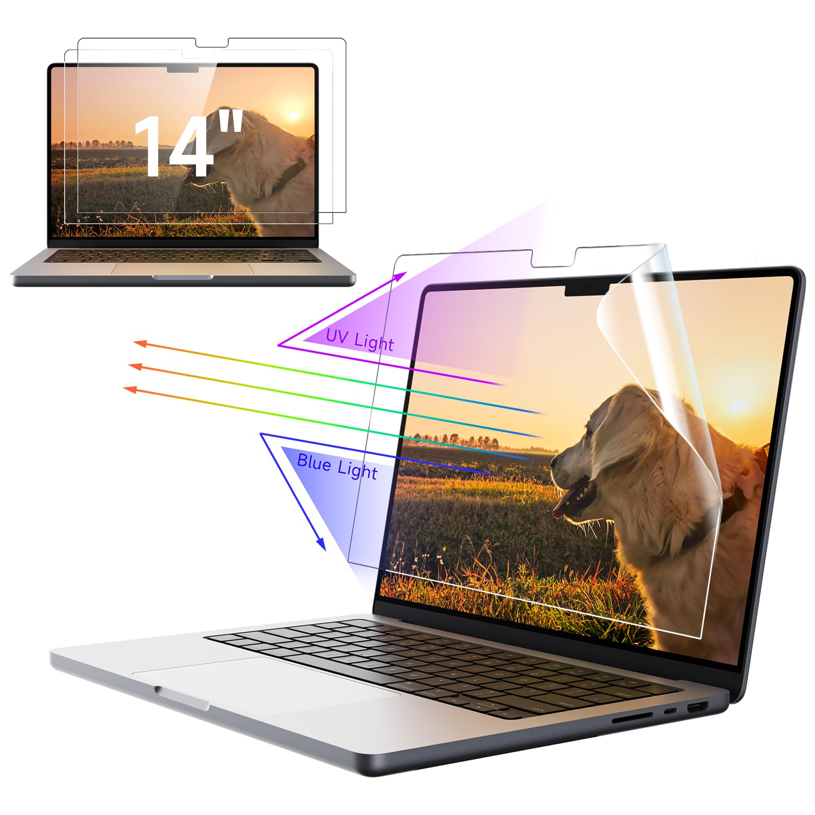 IPROKKO 2 Pack Anti Blue Light Screen Protector for Macbook Pro 14 inch (2021-2025, M1, M2, M3, M4, M5), Anti Glare Matte Light UV Blocker Eye Protective Compatible with Mac Pro 14.2" Laptop