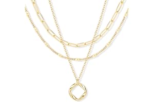 Poxtex Layered Gold Necklaces for Women, Stackable Dainty 14K Gold Silver Plated Trendy Circle Paperclip Chain Pendant Choker Necklace,Simpl Diamond Cross Bow Jewelry Set Gifts for Women