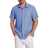 SOMTHRON Men's Linen Shirts Casual Short Sleeve Button Down Beach Summer Vacation Holiday Wedding Tops