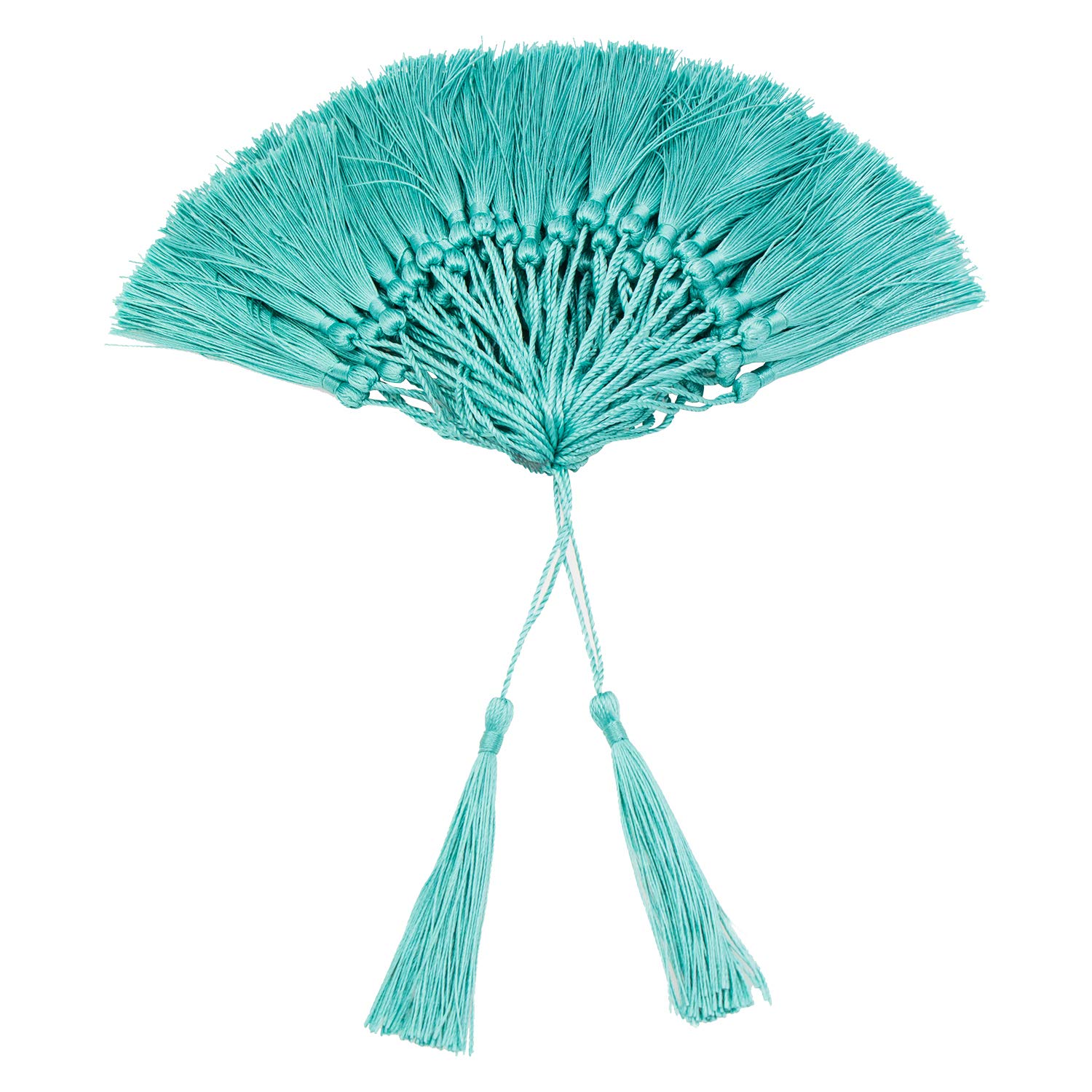 VAPKER 100 Pieces Turquoise Color 13cm/5-Inch Silky Handmade Soft Tassels Floss Bookmark Tassels with 2-Inch Cord Loop for Jewelry Making, DIY Projects, Bookmarks