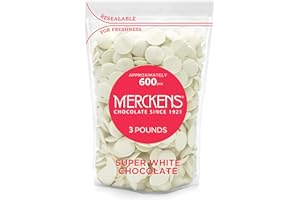 KIDU Super White 3 Pound Merckens Chocolate Melts - Melting Chocolate Candy Melts - Chocolate Melting Wafers 48 Ounces Bulk Perfect For Dipping, Cake Pops, Deserts, Baking And More - Chocolate Chips For Chocolate Fountain