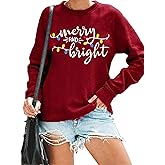 Christmas Sweatshirt Women Merry and Bright Christmas T-Shirt Funny Xmas Lights Blouse Tops Holiday Shirts