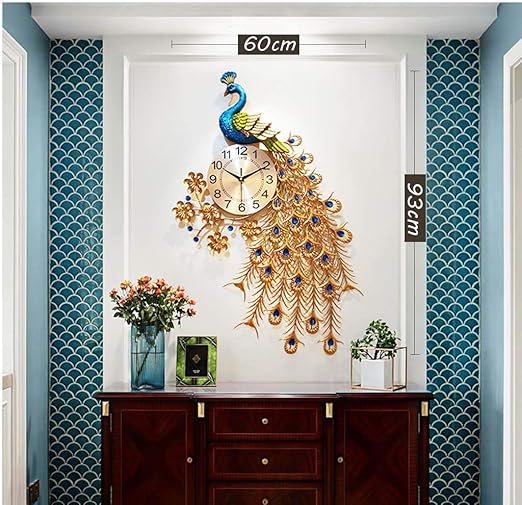 Mwpo Reloj De Pared De Pavo Real De Cristal Decoracion Elegante Para El Hogar Reloj De Cuarzo Silencioso Apto Para Porche Sala De Estar Oficina Amazon Es Hogar