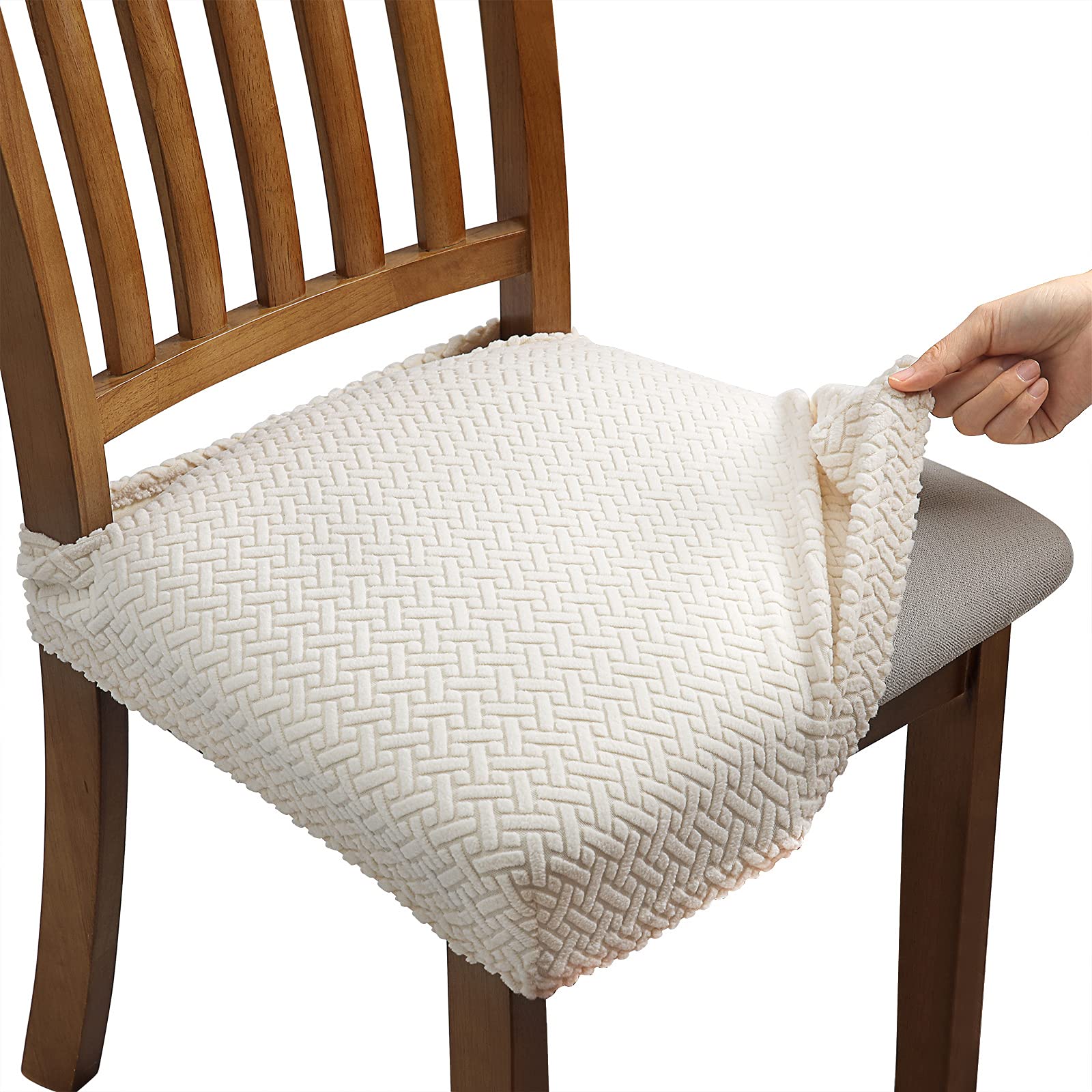 Fuloon Super Fit Stretch Dining Chair Covers, Spandex Lattice Jacquard Removable Washable Chair Slipcovers for Hotel Dining Room Ceremony Banquet Wedding Party Décor — image 1