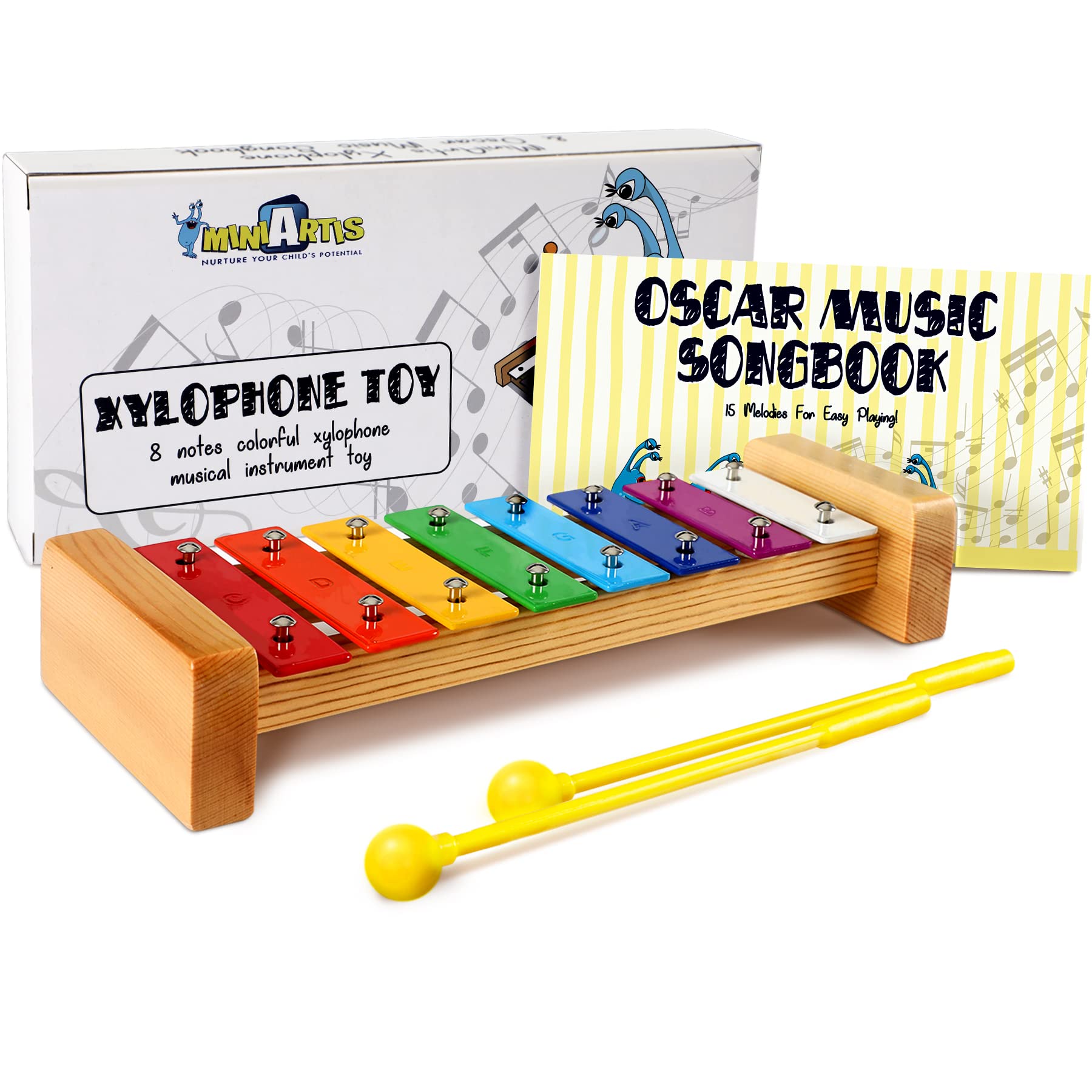 MINIARTIS Xylophone for Kids and Toddlers | 8 Notes Colorful Wooden ...