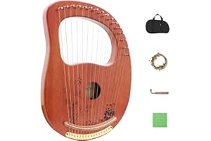 Rayzm Lyre Harp, Solid Wood Mahogany Lyre Musical Instrument, Portable 16 Metal Strings Lye Harp for Adult/Beginners