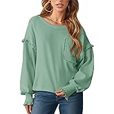 Sunborui Women's Long Sleeve Ruffled Crew Neck Sweatshirt Casual Cute Oversized Pullover Tops with Pocket ﻿